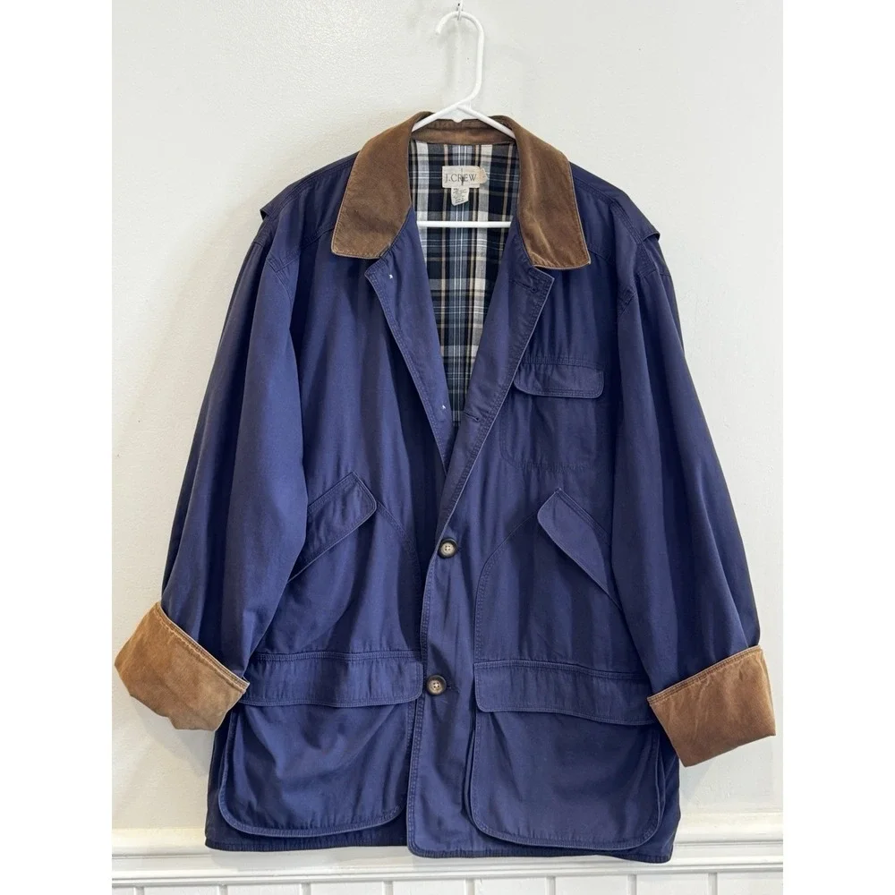 Vintage J Crew Chore Coat L Navy Barn‎ Jacket Flannel Corduroy Collar Americana